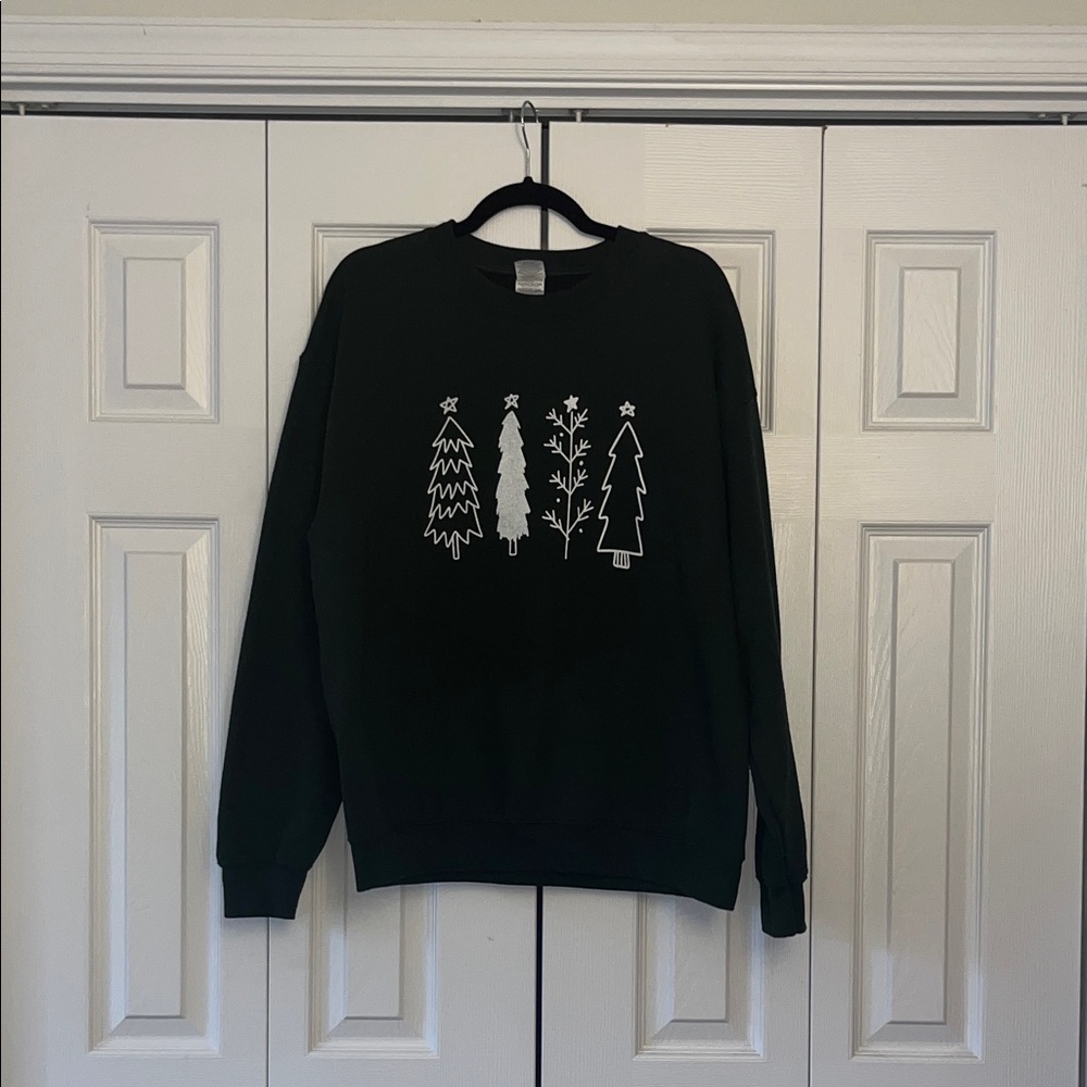 Gildan Dark Green Crewneck Sweater with Tree Design